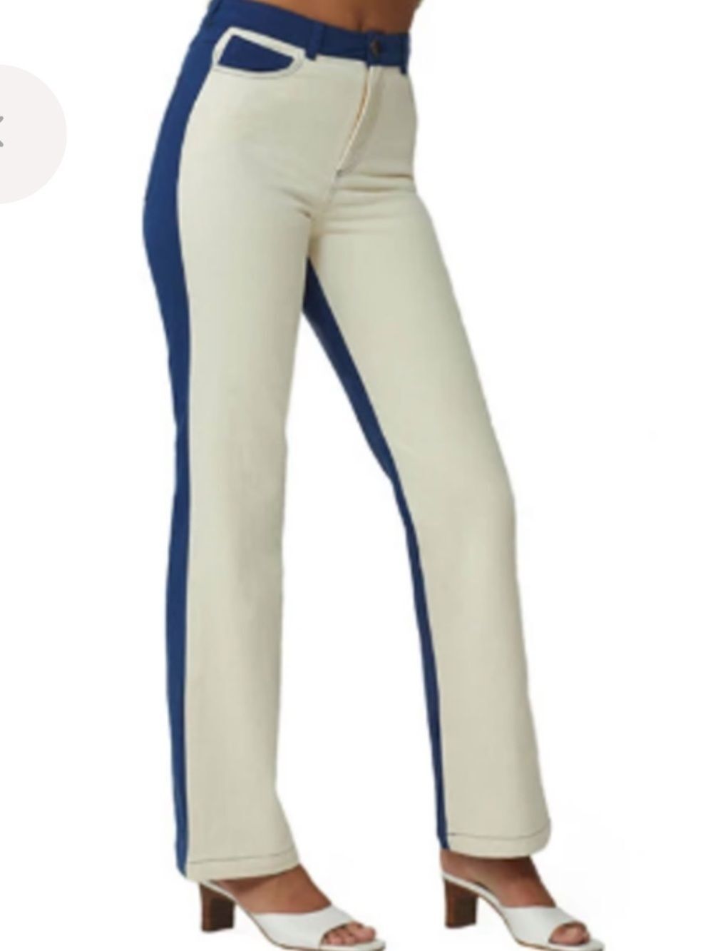 Paloma Wool Dax pants in a cream and blue colorblock design size 38